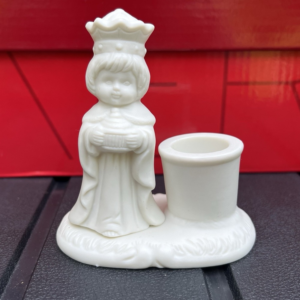 White Wise Men Kings Holy Night Ceramic Vintage Taper Candle Holder Christmas